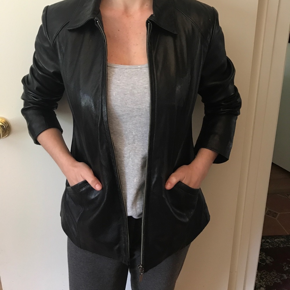 Black leather blazer.